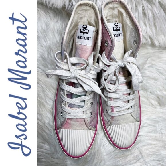 ISABEL MARANT BENKEEN Tie Dye Canvas High Top Sneakers, Size 38 - Picture 10 of 14
